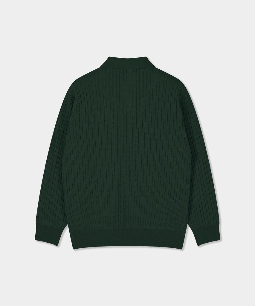 BIRBANTE Soft Washable Cable Collar Knit - Dark Green