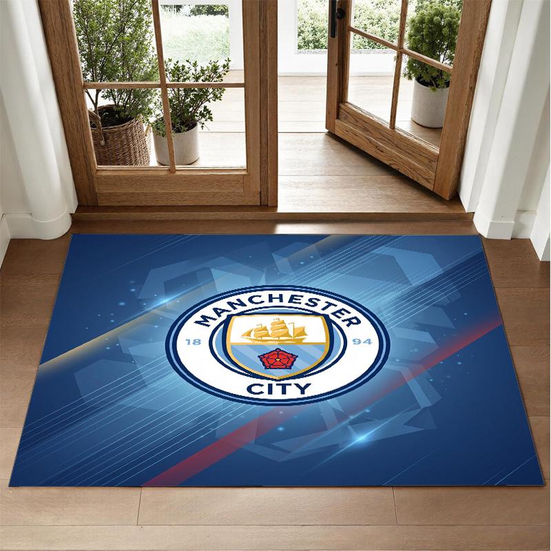Manchester City Design Crystal Velvet Rug Soft Decorative Mat for Bedroom Entrance