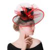 Boutique Banquet Mesh Top Hat Hemp Headdress Bridal Wedding Dress Mesh Red With Black Feathers