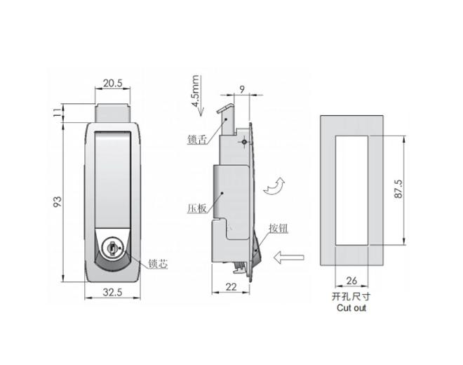 Black Compression Electrical Cabinet Door Lock Zinc Alloy Push Button Latch with Key Durable Car Door Plane Locks FS