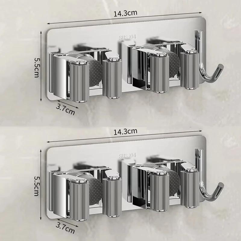 

2/3 шт. Настенные держатели для швабры из нержавеющей стали 304, самоклеящиеся, для ванной комнаты, держатели для хранения швабры и веника, полки