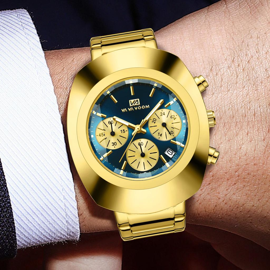 VA VA VOOM Classic Men Quartz Watches Stainless Steel Waterproof Analog Watch with Date Fashion Wristwatch Luxury Business Men's Dress Watch