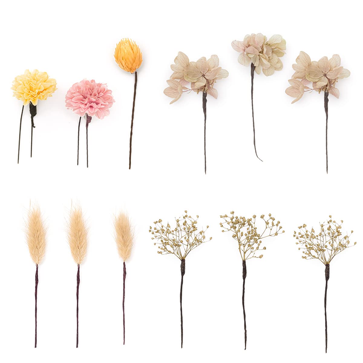 

[SOUBIEN] Soubien Coming-of-Age Ceremony Hair Ornament Set (12 pieces) for Furisode, Graduation Ceremony, and Hakama - Dried Flowers (Baby s Breath,