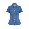 Women Single-breasted Splice Short Sleeve Jackets Slim Fit Denim Two Piece Sets Straight Wrap Hip Ultra Short Skirt Female Suits