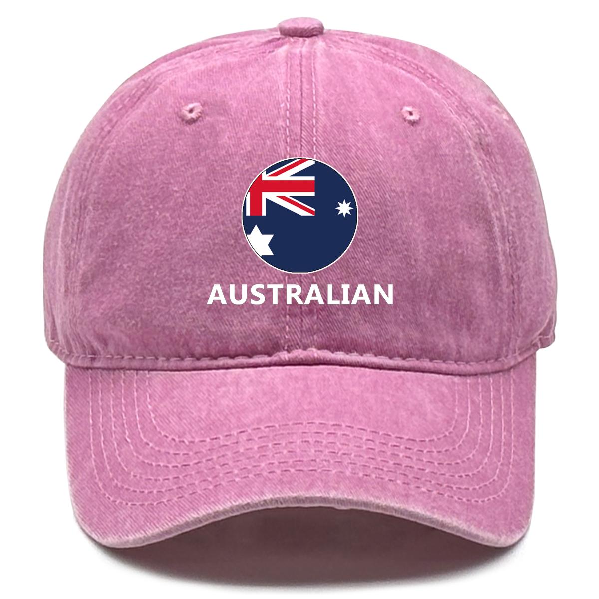 

Round Flag of Australia Print Snapback Sun Hat, Patriotic AUSTRALIAN Mesh Hat Vintage-Inspired Solid Color as the picture рожевий