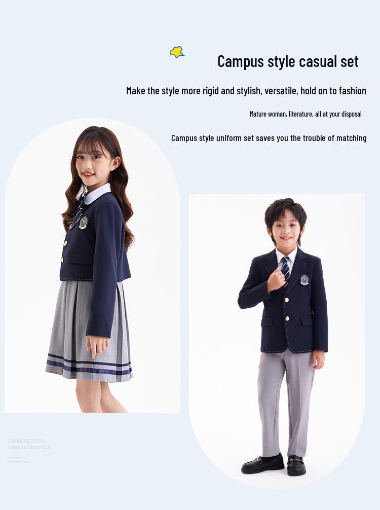 Autumn British Style Kindergarten and Primary School Uniform Skirt Set