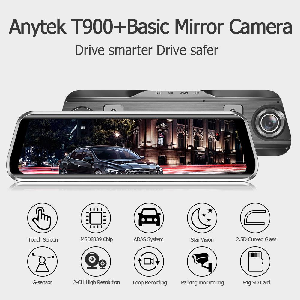 KKmoon Anytek T900 9.66 Inch 1080P Full Screen Dash Cam Recorder with G-Sensor WDR ADAS Back-Pull Car DVR Camera Car Rearview Mirror Monitor