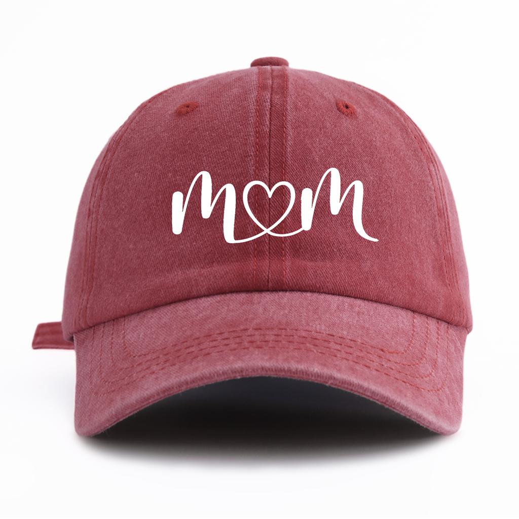 1pc Mom Heart Print Washed Baseball Cap for Adults, Minimalist Retro Style Casual Soft Adjustable Dad Hat, Perfect As Gift