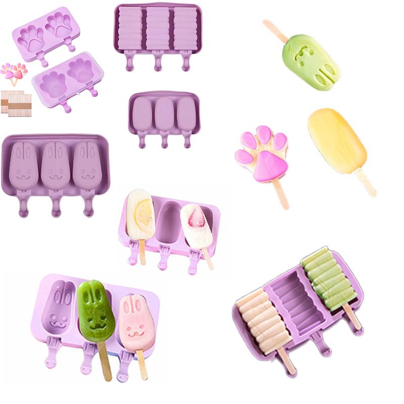 Cat Palm Mold Creative Cartoon Ice Cream Silicone Ice Cream Mold Cute Homemade Food Grade DIY Baking with Lid Easy Release Tray