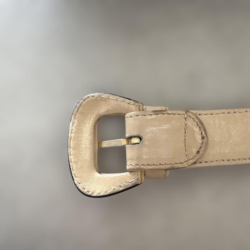 Used CHANEL Belt Leather Chain Beige Vintage