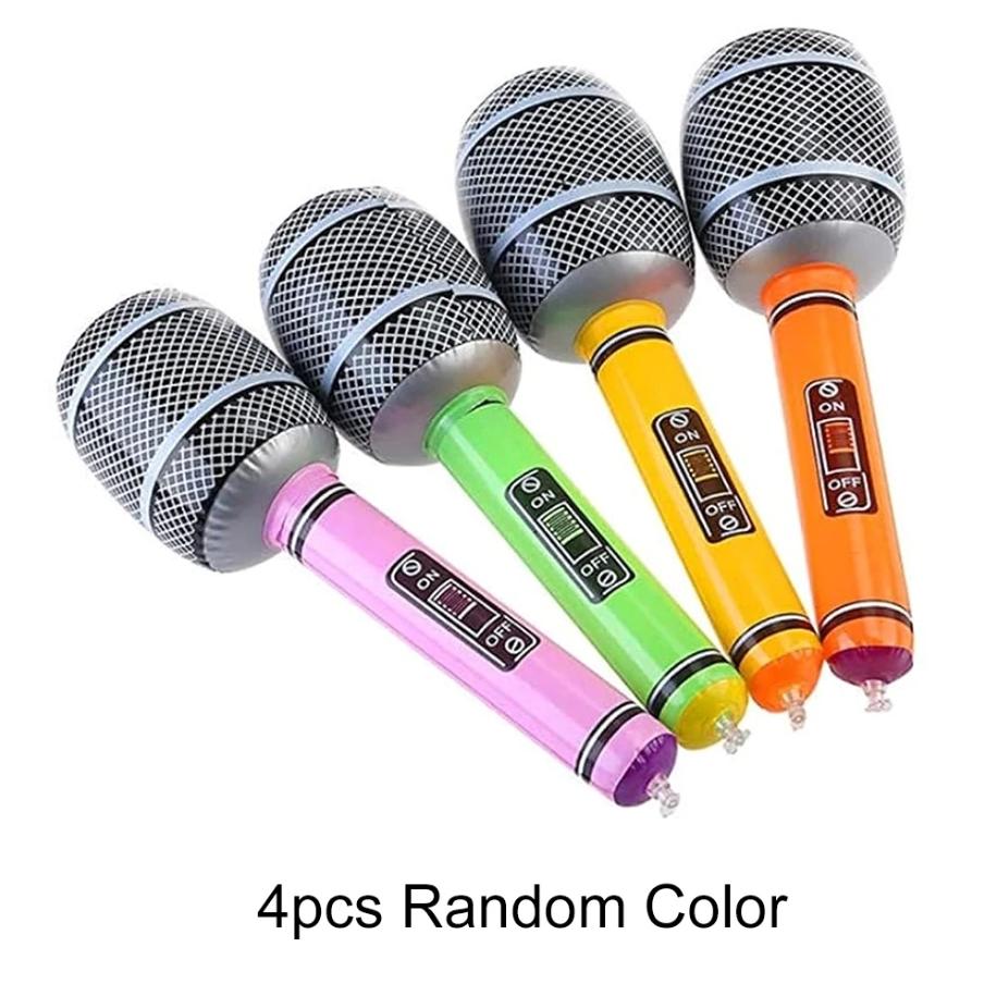 

4Pcs Inflatable Microphones Assorted Color Blow Up Microphone Toys Music Party Decoration Props Inflatable Instrument
