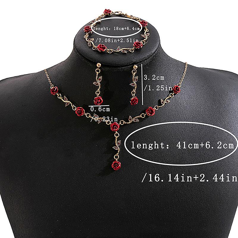 1Pc/Pair/Set Vintage French Rose Flower Necklace Bracelet Earrings Set For Women  Romantic Engagement Jewelry Accessories