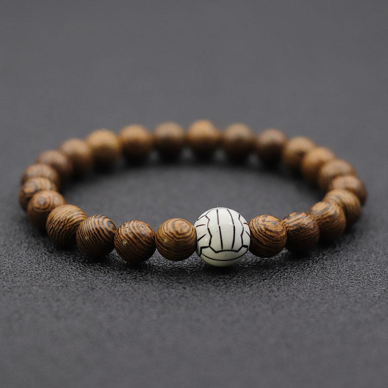 Pulsera de Voleibol de Moda para Hombres y Mujeres Pulsera Trenzada Ajustable Pulsera de Madera Vintage Brazalete para Gimnasio Regalo Joias