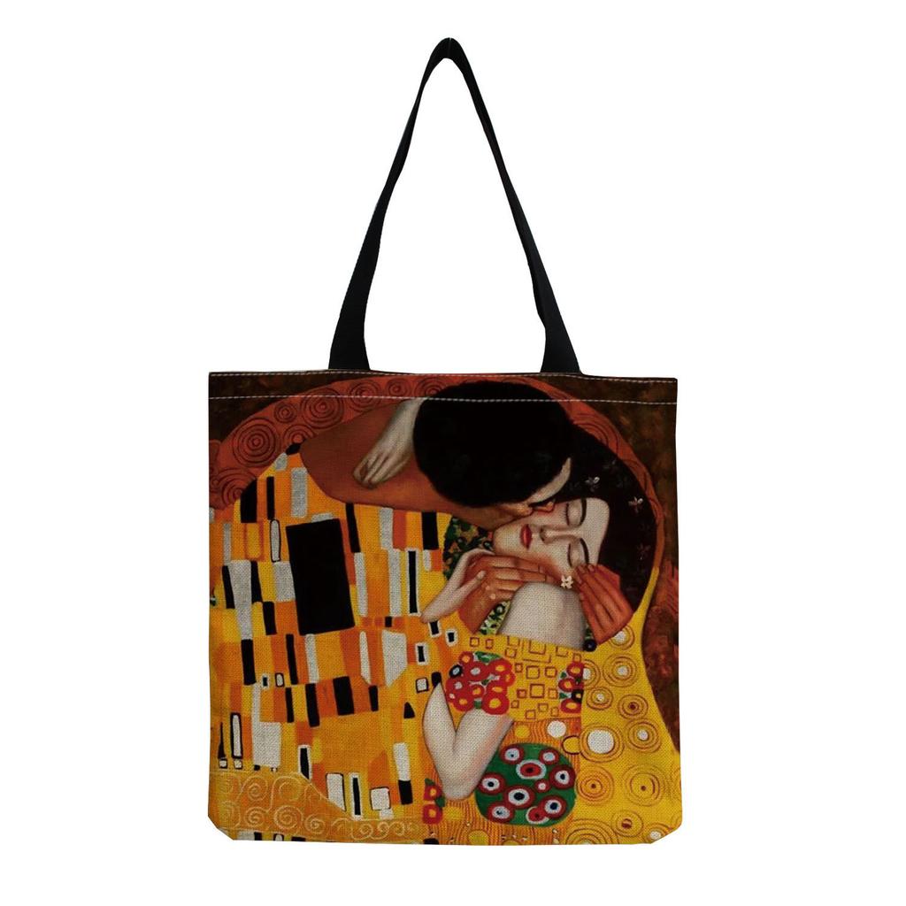 Women Vintage Linen Tote Bag - Large Capacity Print Shoulder Handbag for Casual & Grocery Shopping KTB