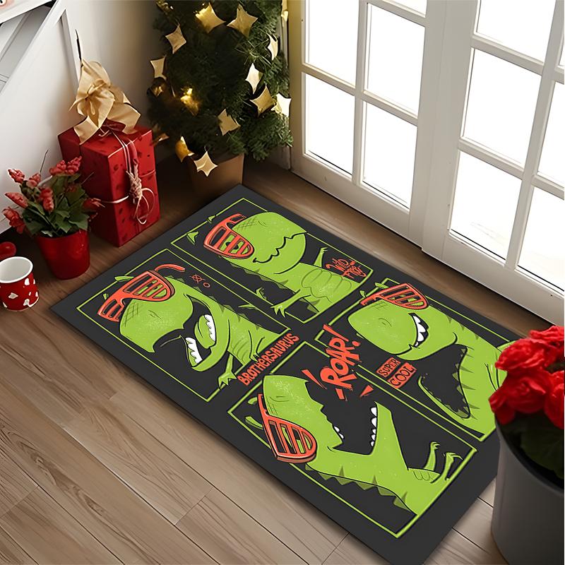 Green Monster Faces Rug Ideal for Reading Room, Multi-purpose Office Chair Sofa Carpet, Anti-slip Printed Home Area Rug