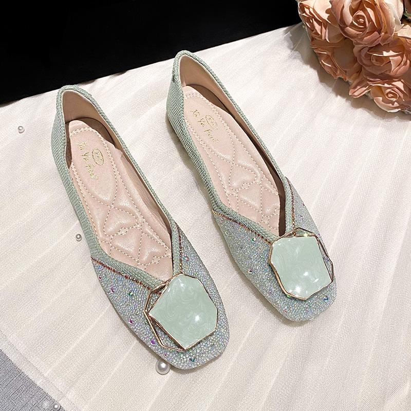 Fashion Diamond Flat Shoes for Women Spring and Summer Plus Size Square Toe Women's Shoes Plus Size 42 43 Zapatillas Mujer