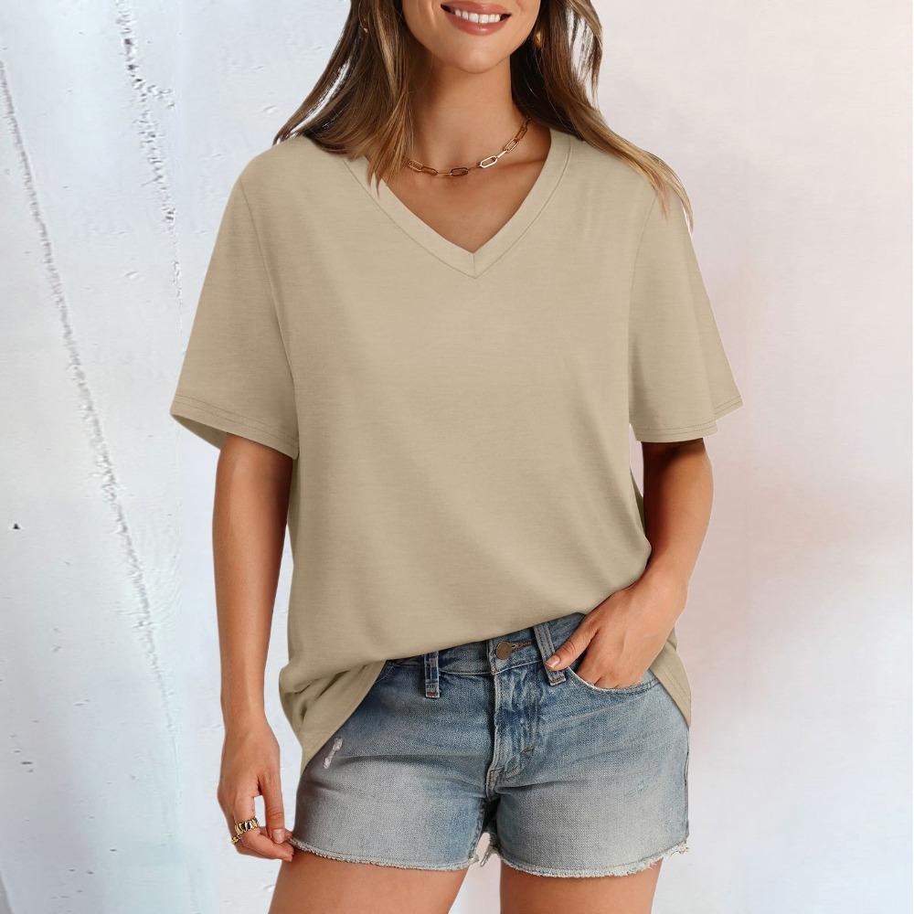 Women'S T Shirt V Neck Short Sleeved Casual Loose T Shirt Top Will Be P