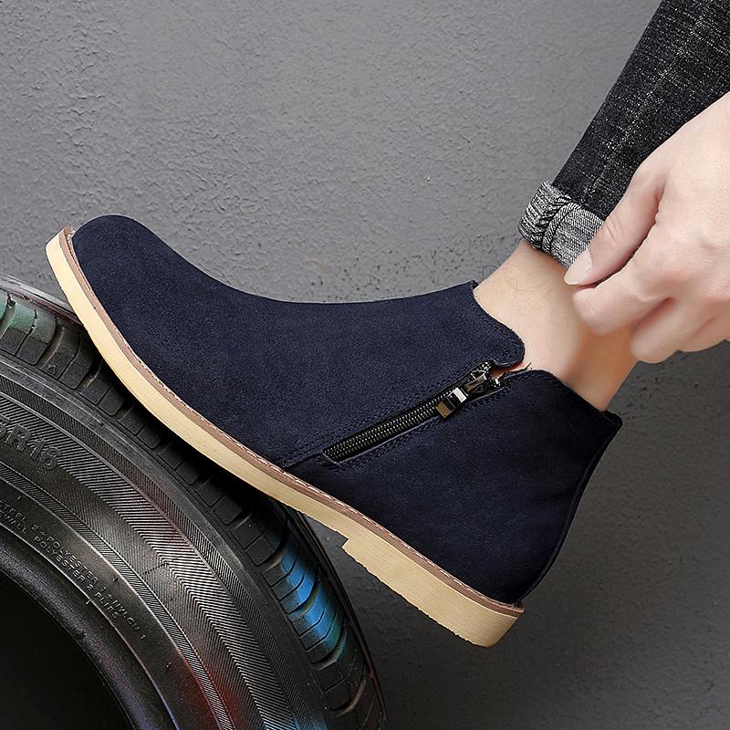 Fashion Italian Genuine Leather Men Boots Business Winter Zipper Slip On British High Boot Mens Cowhide Pointy Boots Suede Chelsea Boots
