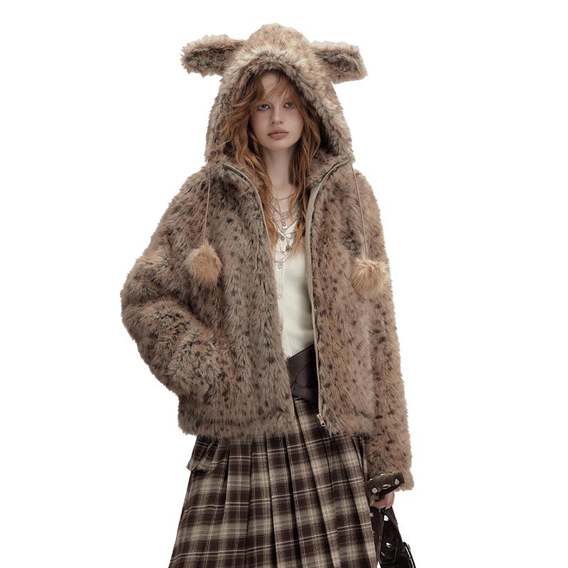 

UNIFREE Women s Leopard Print Hooded Warm Jacket L