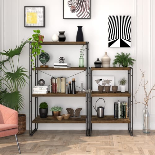 Interior Republic Open Shelf, Stylish Bookshelf/Storage Rack (Walnut, 4 Tiers/82cm Wide X 40cm Deep)