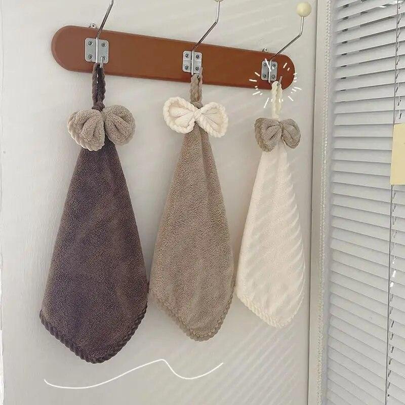 Hand Wiping Cute Bow Hanging Coral Fleece Hand Towel Bathroom Absorbent Small Towel CHILDREN'S Home Quick Drying