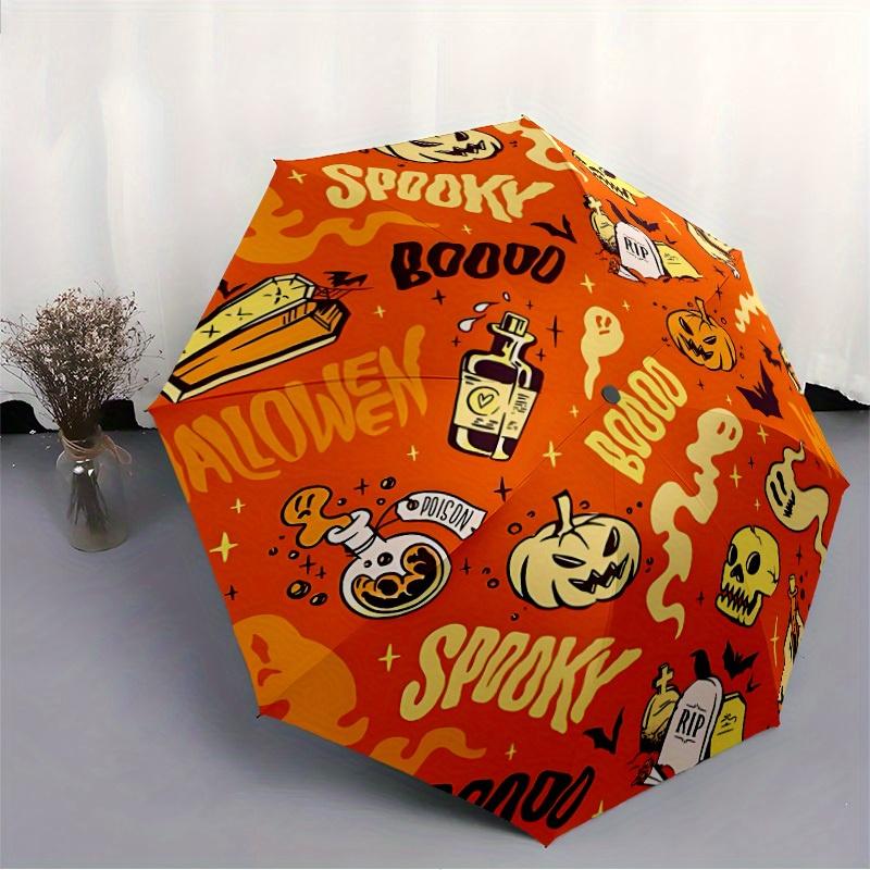 1pc Halloween Ghosts Automatic Umbrella   Auto Open/Close Folding Umbrella with  8 Rib Frame, 3 Fold Compact Umbrella for Men & Women, 103