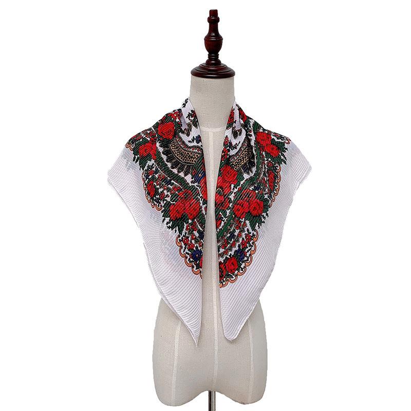 85Cm Gold Yarn Square Russian Scarf Women Floral Printed Shawl Female Bandana Head Wrap Headband Scarves Handkerchief