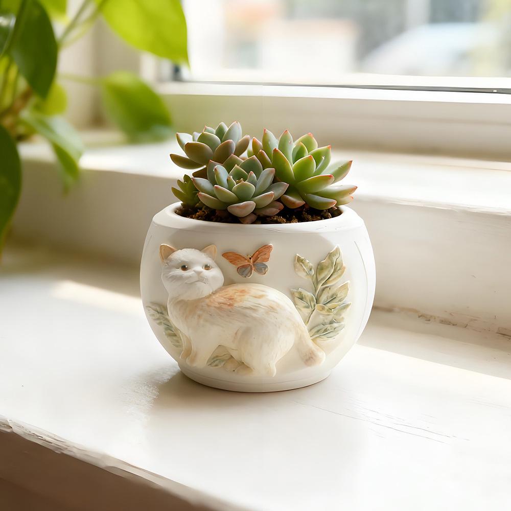 Silicone Mold for DIY Cat-Embossed Succulent Planters