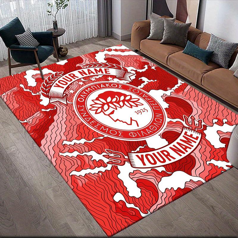 Custom Name Olympiacos Flannel Pattern Square Carpet,Area Rug,Carpet Rug for Living Room Bedroom Sofa Playroom Decor,Non-slip Floor Mat