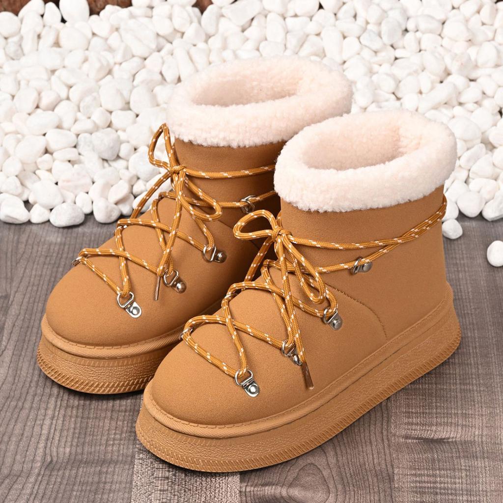 Fashion Comemore Winter Thicken Plush Warm Snow Boots for Women Plus Size 36-42 Fleece Platform Ankle Boots Lace Up Woman Cotton Shoes