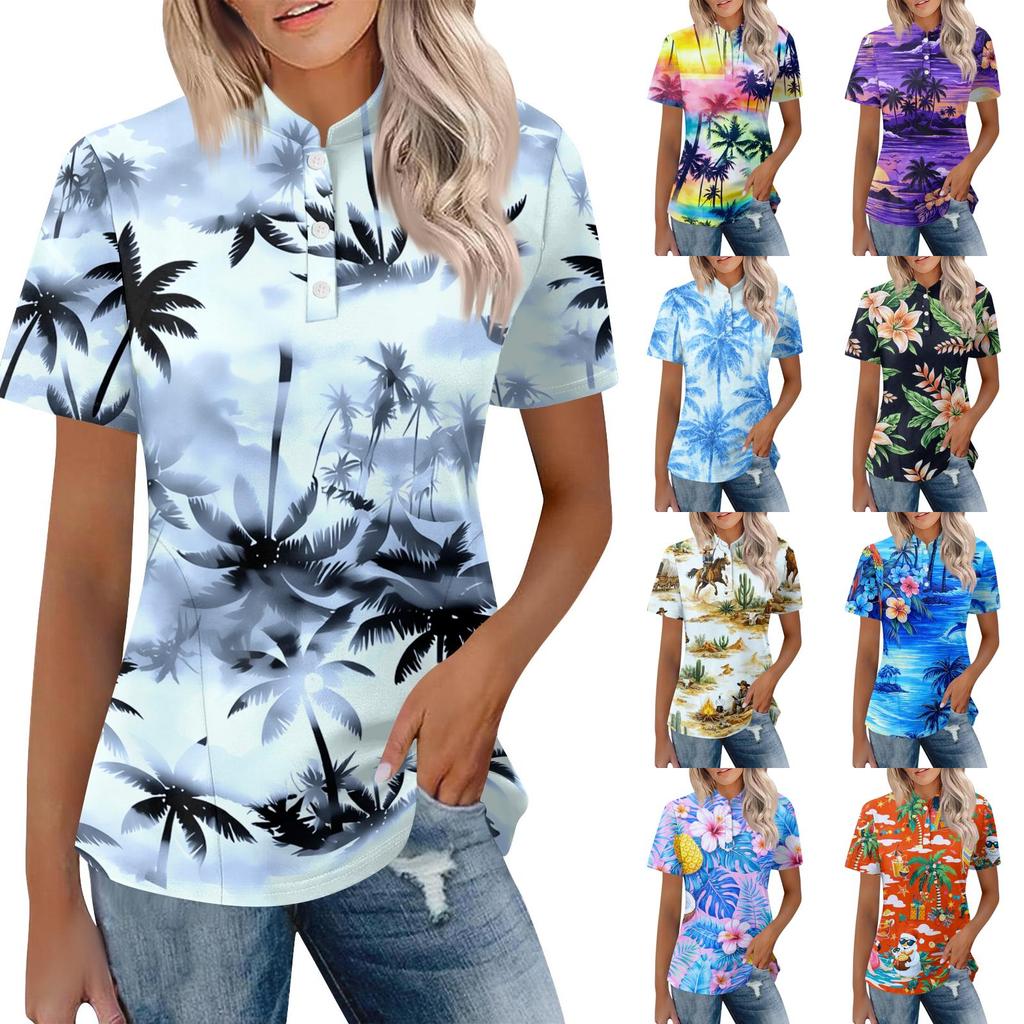 Women's Casual Polo Shirt Loose Fit Short Sleeve Top Button Placket Lightweight Breathable Fabric Summer Style