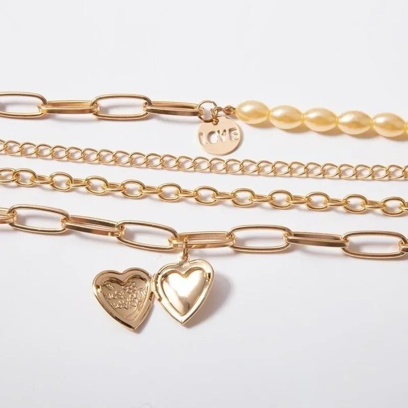 Collana Iniziale con Ciondolo a Lettera Semplice Retro con Perla per Donna Gioielli Collana a Catena Grossa a Strati Multipli Dichiarazione Boho