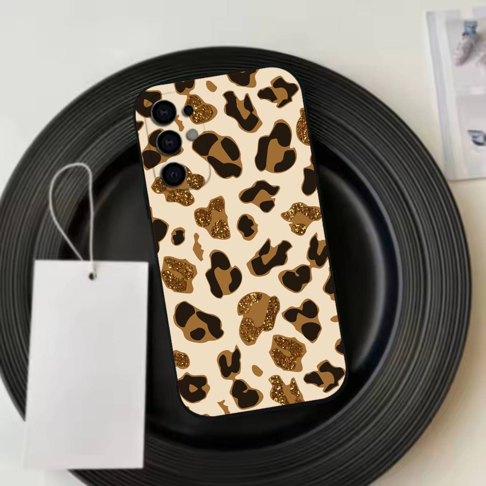 Leopard P-Print Phone Case For Samsung S25,S24,S21,S22,S23,S30,Ultra,S20,Plus,Fe,Soft Silicone Black Cover
