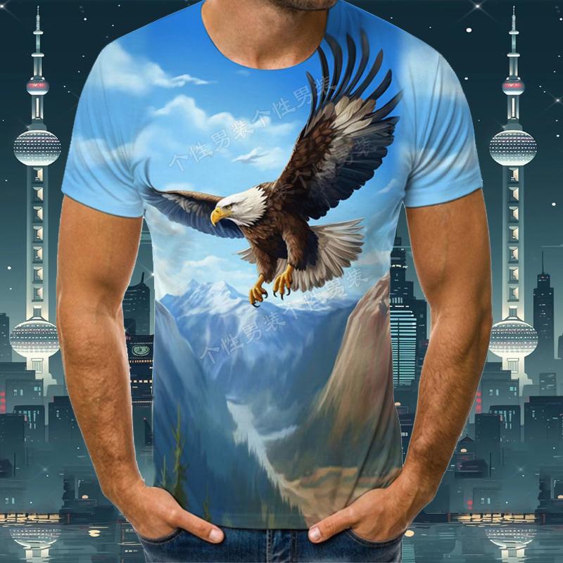 T-shirt for Boys Teenagers Loose Short Sleeved Summer Eagle Style Round Neck T-shirt Men's 3D Printed T-shirt