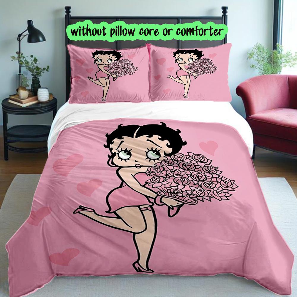 Betty Boop Duvet Cover Set - 3pcs Polyester Bedding Set with Digital Print, All-Season Cozy Bedroom Accessory