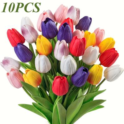 Umělá kytice tulipánů, 10 vícebarevných kombinací, Realistické aranžmá umělých květin, Vhodné pro domácí dekoraci, Svatba