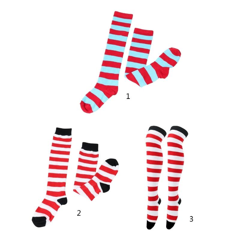 Womens Christmas Thigh High Socks All-matching Striped Stockings Comfortable Knitted Socks Knee High Socks Cosplay Socks