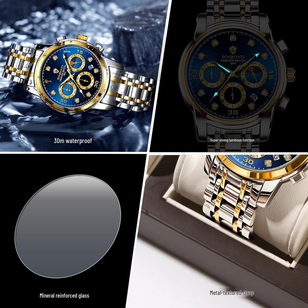 Binbang Multifunctional Quartz Men's Business Watch