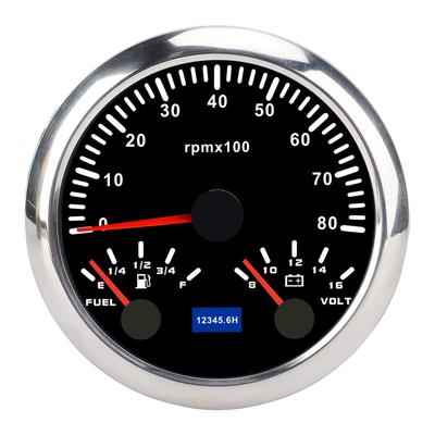 3 In 1 85mm Tachometer DC 9 To 32V 8000rpm 8 To 16V Voltage Gauge E 1 4 1 2 3 4 F Fuel Level 7 Color Backlight for RV