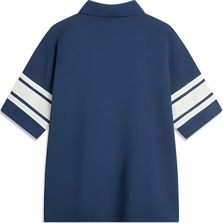 Li Ning Sports Lifestyle Series Letter Casual Simple Solid Color Striped Short Sleeve Polo Shirt Men Polo Shirts Deep-Navy APLU175-1