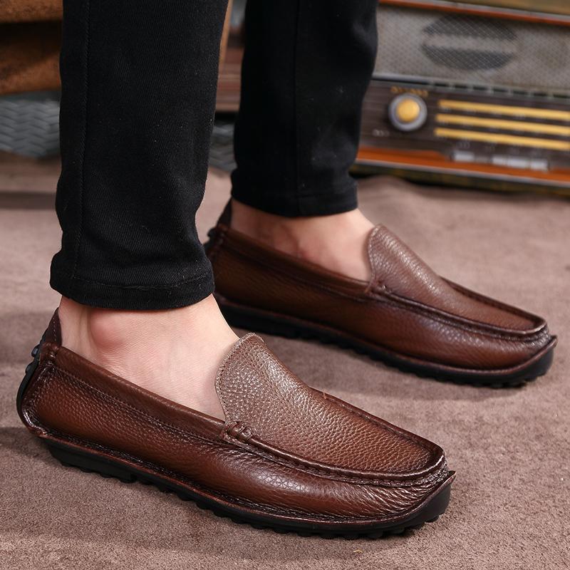 Wiosenne męskie skórzane buty casualowe Nowe modne męskie skórzane buty Trend Męskie buty Pełnoziarniste skórzane buty do jazdy samochodem