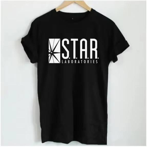 

Флэш DC Barry Allen Laboratories Star Labs с буквенным принтом женская футболка Повседневная хлопковая забавная рубашка футболка в стиле Харадзюку футболка топ S