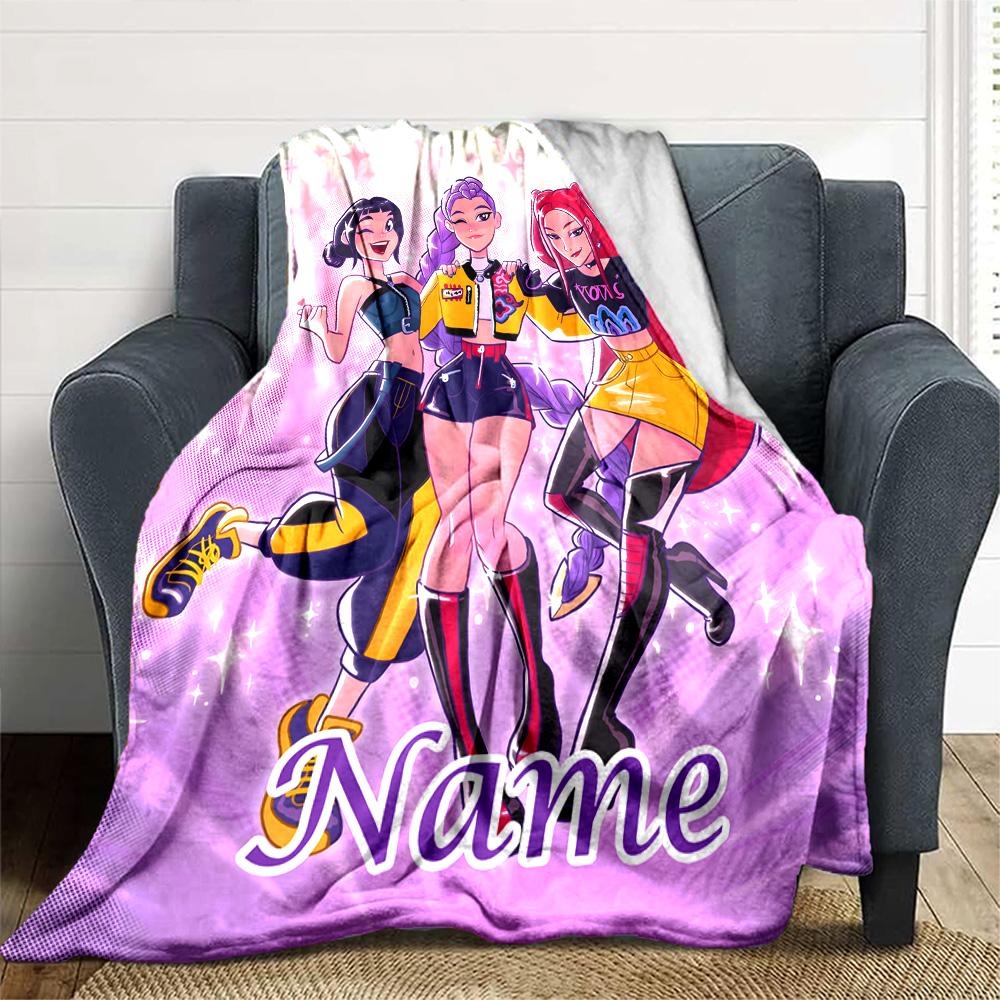Customizable KPop Demon Hunters9 Throw Blanket – Personalized Name, All-Season Cozy Snug Blanket, Machine Washable, Personalized Blanket