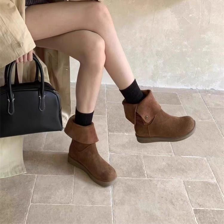 Flats Women Mid Calf Boots Winter Suede Fashion Leisure Suede Shoes Woman 2025 Trend New Brand Designer Walking Cozy Casual Snow