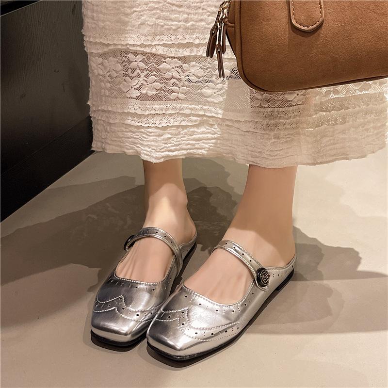 French fairy wind bag head half slippers 2025 new imitation leather outer wear versatile low heel sandals gentle muller shoes women