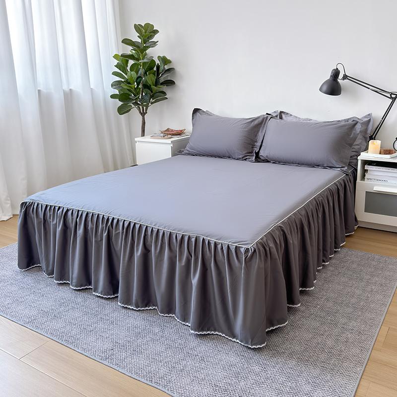 Skin-friendly Bed Skirt Pure Cotton Bed Cover Solid Color Bedspread with Ruffles Home Bed Linen jupe de lit (No Pillowcase)