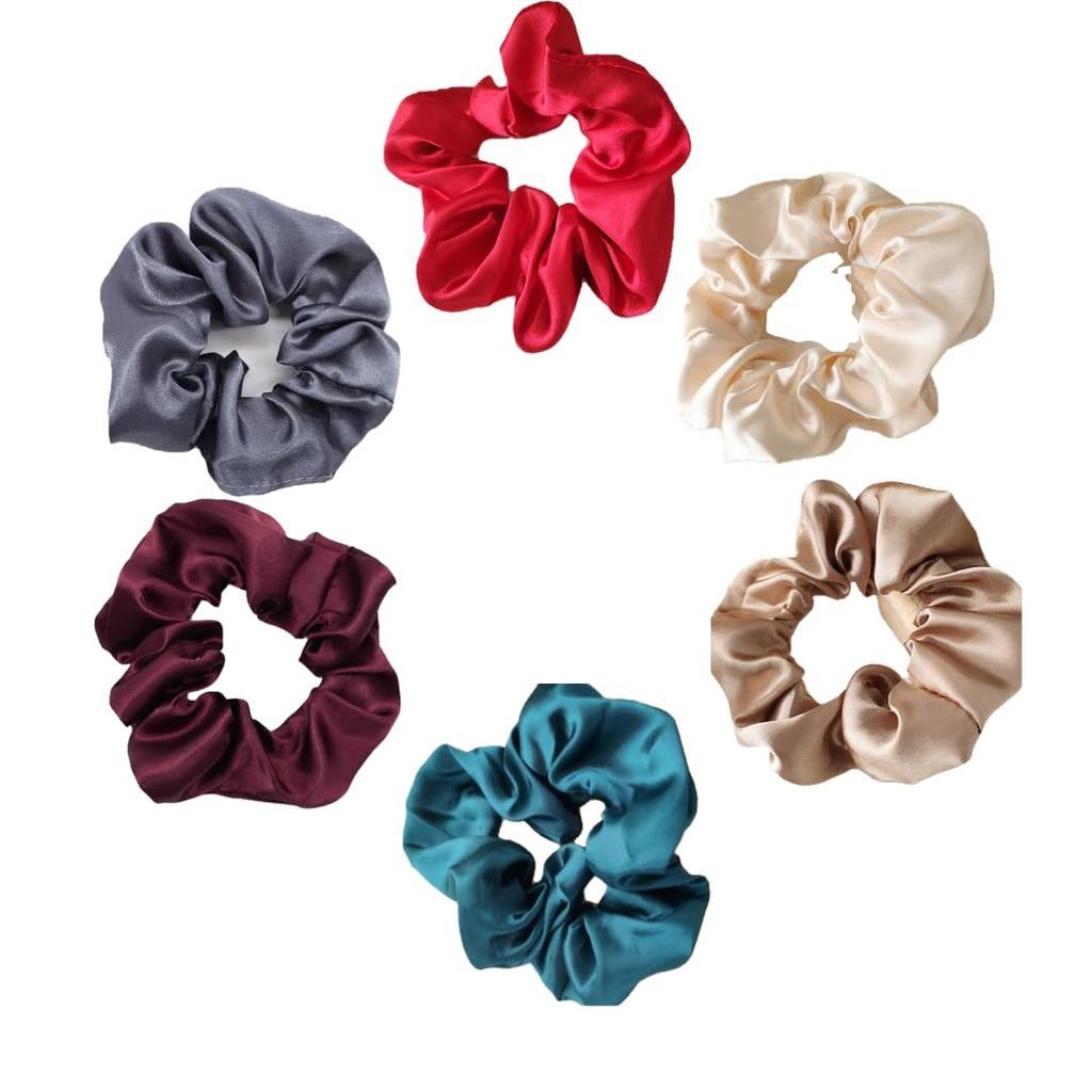 Satin Scrunchies For Women, Girls, Men. Set Of 6 Scrunchie for Less Hair fall Hairbands, Rubber Band Scrunchies. Korean hair Scrunchies (set of 6)