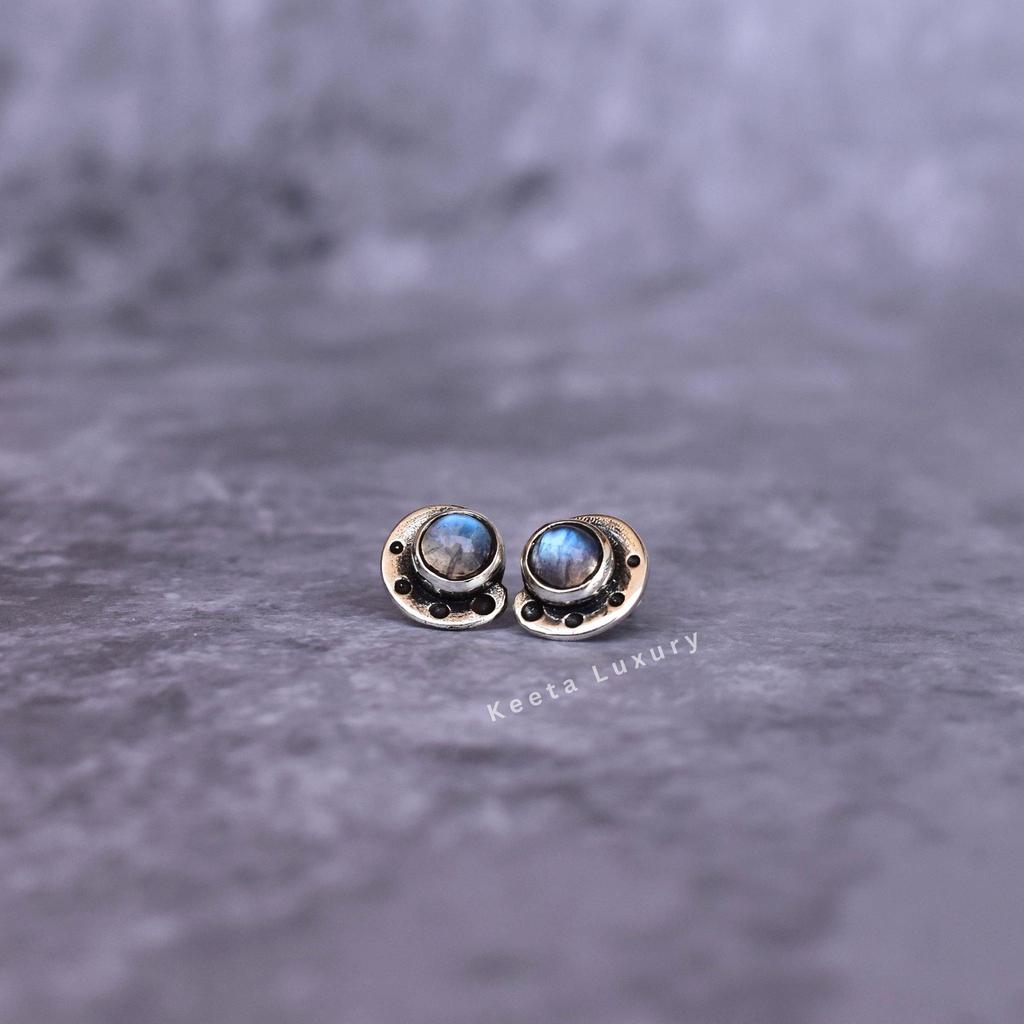 Genuine Moonstone Stud Earrings Rainbow Moonstone Jewelry For Women Silver Oxidized Bohemian Post Healing Crystal Stud Earrings Gifts