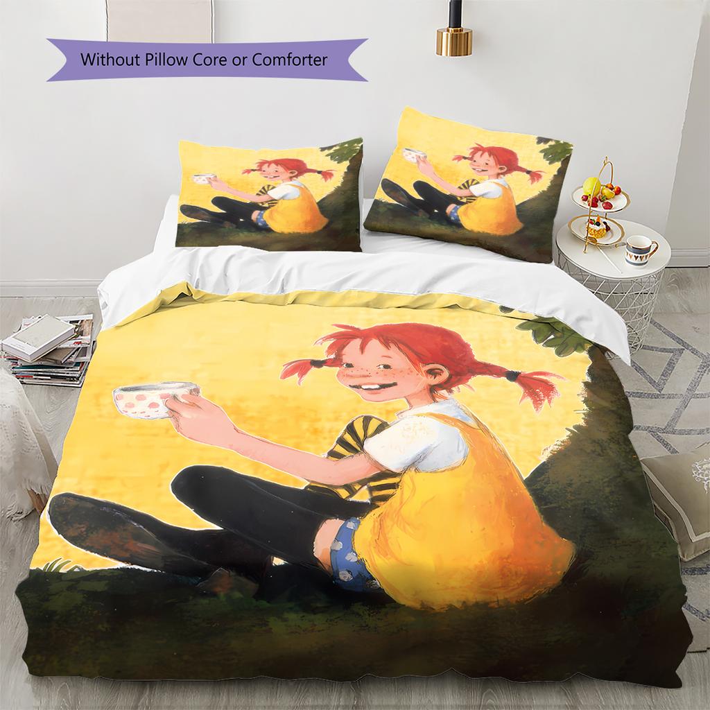 Pippi Longstocking Pattern Bedding,Quilt Set Quilt Cover Pillowcase Home Birthday Gift (1 * Duvet Cover + 2 * Pillowcase, Without Core)