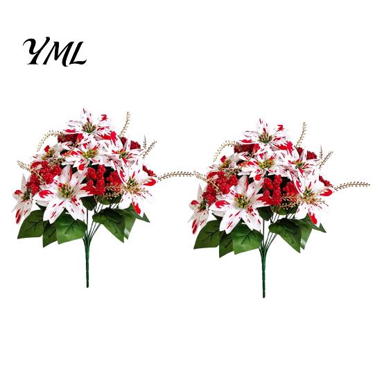 Artificial Dieffenbachia Plants Poinsettia Flowers, Christmas Fake Floral Berry Centerpiece, Fade-Resistant Life Like Indoor Greenery Red And